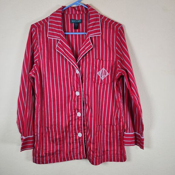 Lauren Ralph Lauren Other - RALPH‎ LAUREN Pajamas Red Stripe Monogrammed Top only 100% Cotton M Christmas